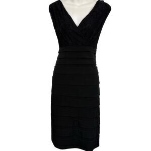 AA Studio AA Womens Black Lace Bodice Stretch Jersey Knit Tiered Dress NWT sz 1